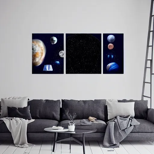 Image similar to elements of the cosmos collection on wall, multiverse astronauts standing below and beside multiverse portal