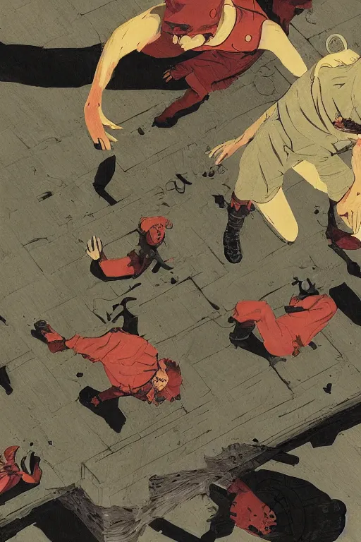 Image similar to scene from dorohedoro by helen lundeberg