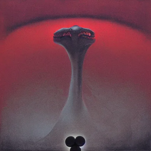 Image similar to Mickey mouse as monster by zdzisław beksiński