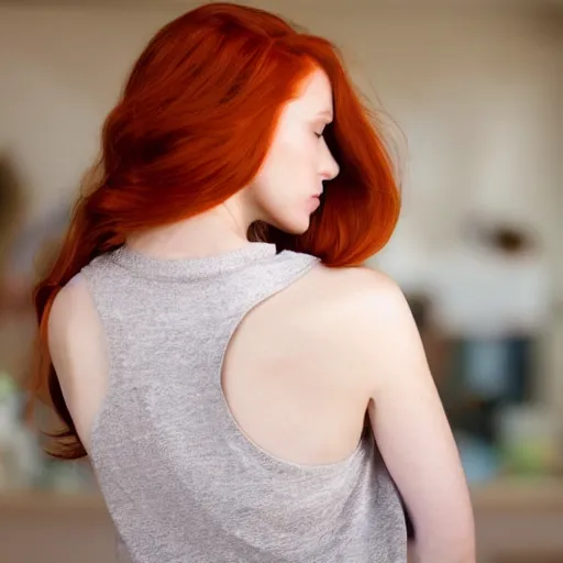 Image similar to very beautiful redhead woman looking back over her shoulder