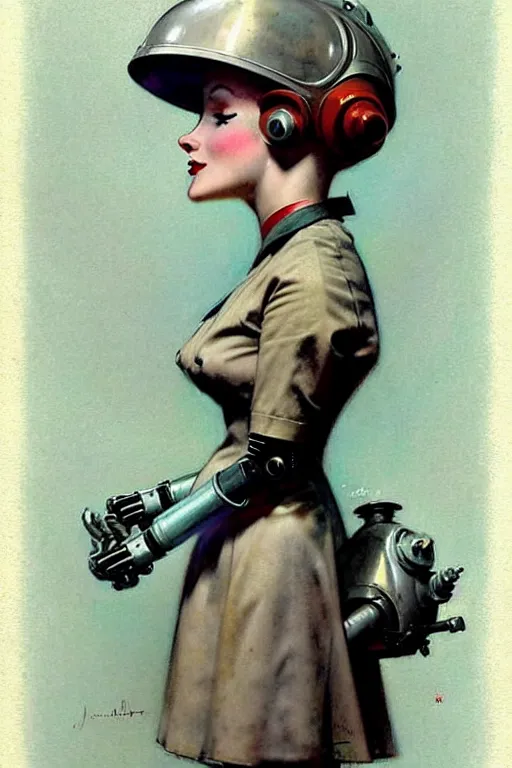 Image similar to ( ( ( ( ( 1 9 5 0 s retro science fiction robot maid. muted colors. ) ) ) ) ) by jean - baptiste monge!!!!!!!!!!!!!!!!!!!!!!!!!!!!!!