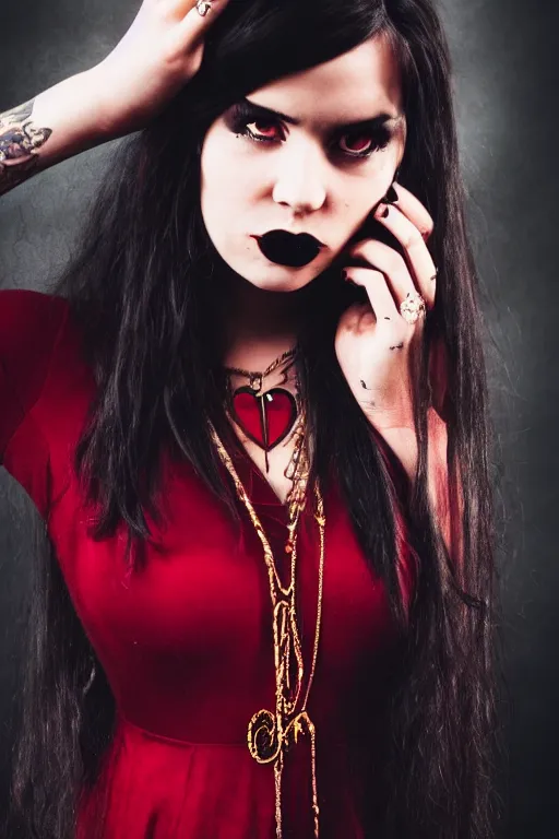 Medium close-up portrait photo of a cute Goth girl