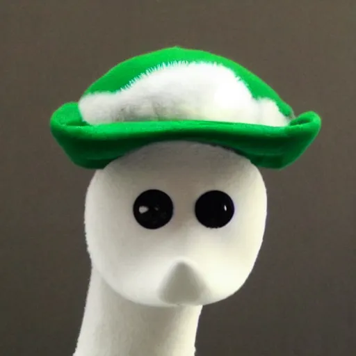 Image similar to Seagull wearing luigis hat, realistic