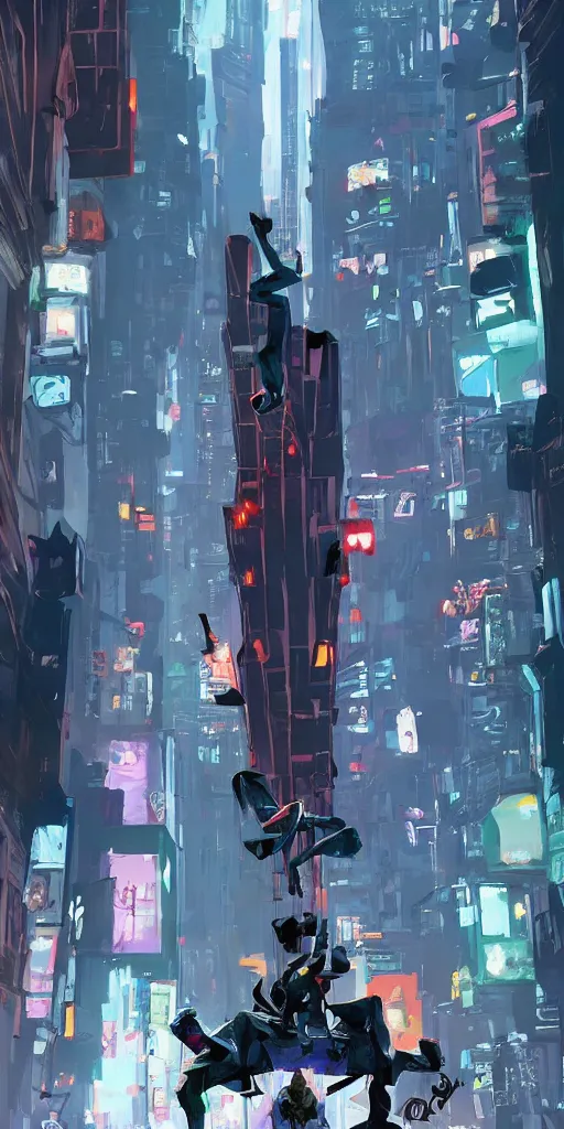 Image similar to the entrance of a stronghold located in the middle of new york city, by ashley wood and alberto mielgo, spiderman : into the spider - verse ( 2 0 1 8 ), masterpiece, award - winning, sharp focus, intricate concept art, ambient lighting, 8 k, artstation, pixiv