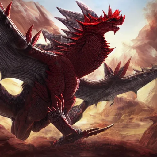 Prompt: rathalos attacking from the sky, flight, elegant, highly detailed, hunters, digital painting, monster hunter, unreal engine