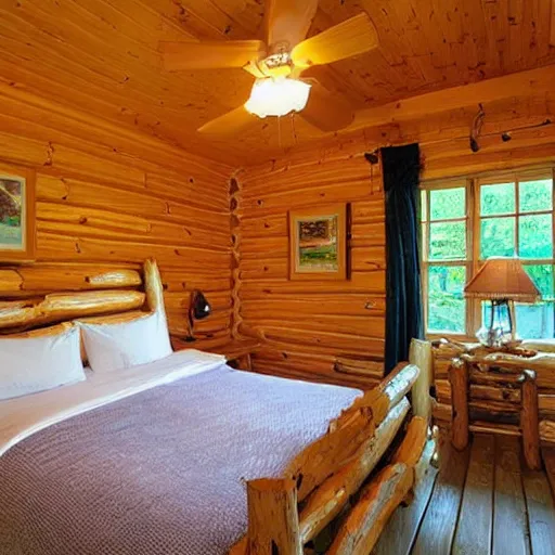 Prompt: “inside log cabin room”