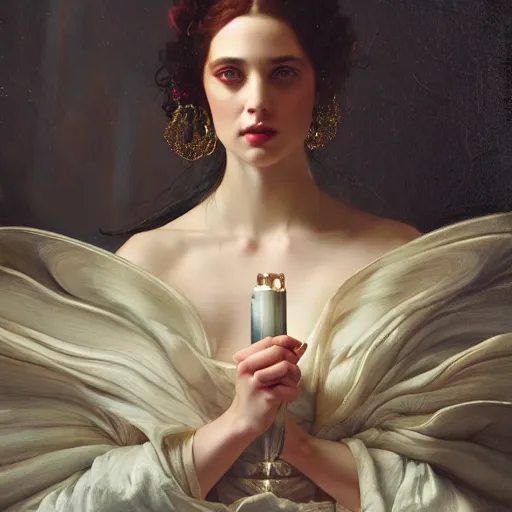 Image similar to highly detailed oil painting | very intricate | cinematic lighting | award - winning | portrait of saturnusdaughter dressed in high fashion | by roberto ferri, by tom bagshaw, by j. c. leyendecker and klimt, american romanticism, by austin osman spare, artstation, cgsociety, official art, octane
