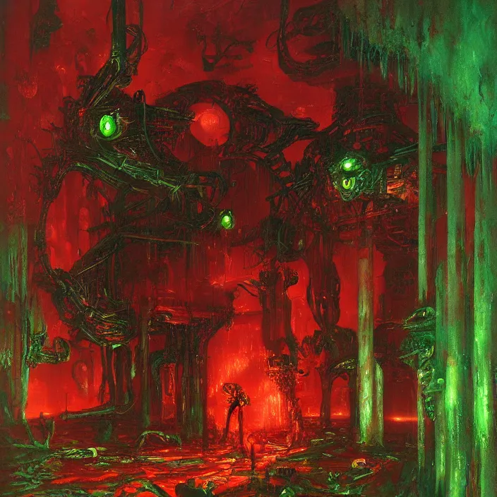 Prompt: gargantuan disappointment of crying souls, red and green palette, by ( h. r. giger ) and paul lehr