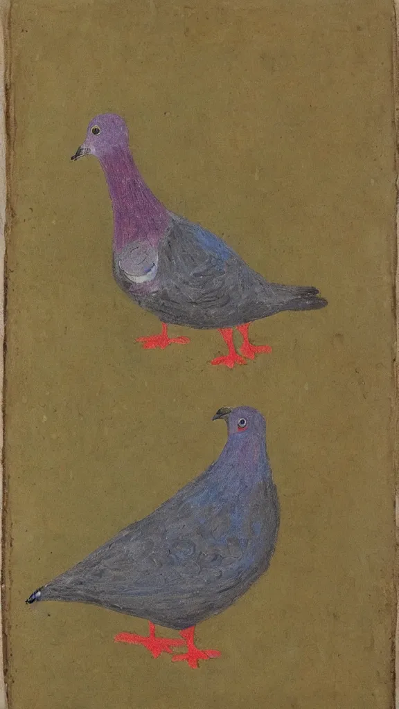 Image similar to outsider art painting of a pigeon, 1 8 5 5