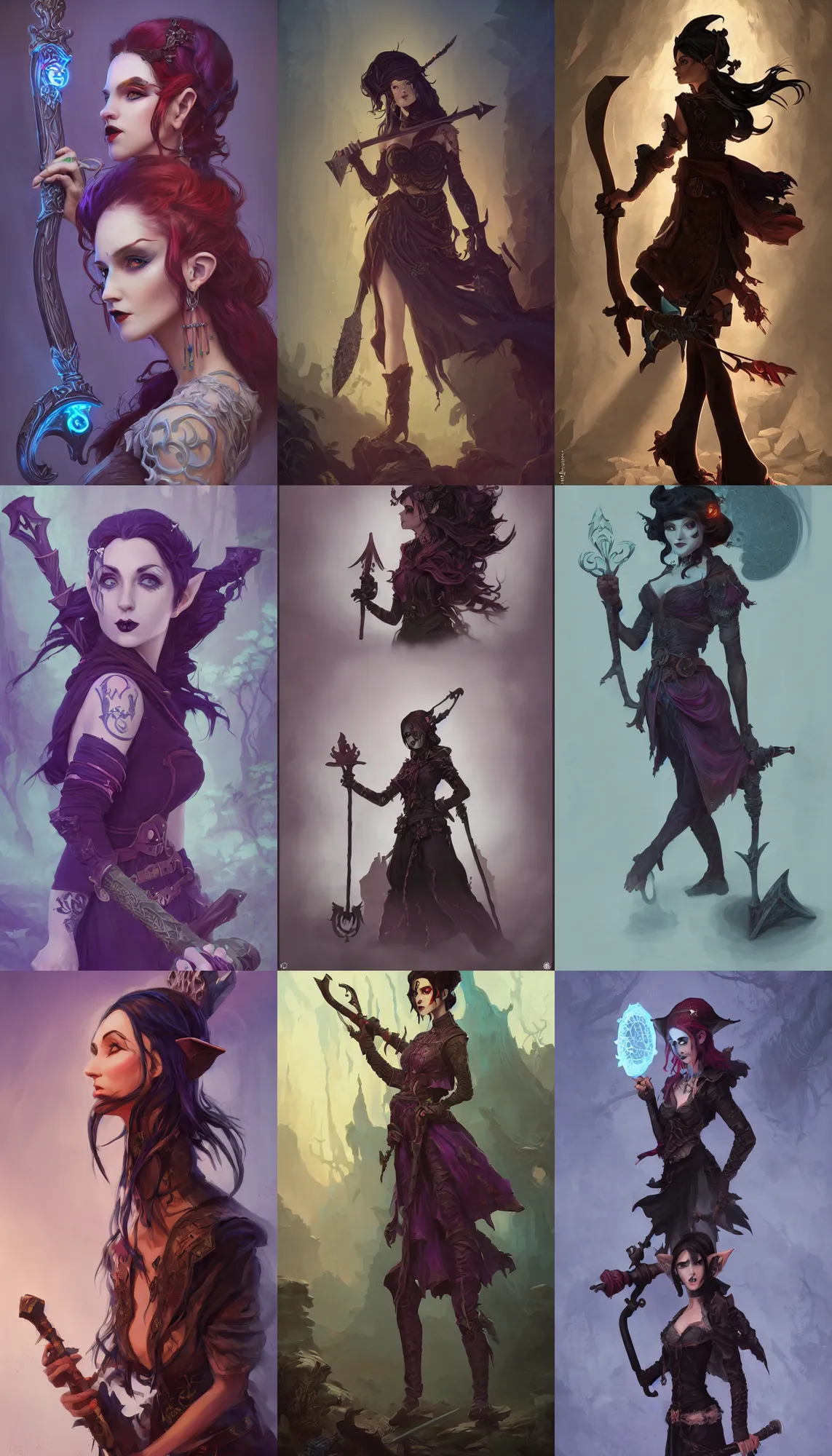 Prompt: attractive goth elf lady, profile, holding a pipe and axe, d & d, gloomhaven, matte painting concept art, art nouveau, beautifully backlit, swirly vibrant color lines, fantastically gaudy, aesthetic octane render, 8 k hd resolution, by ilya kuvshinov and cushart krentz and gilleard james,