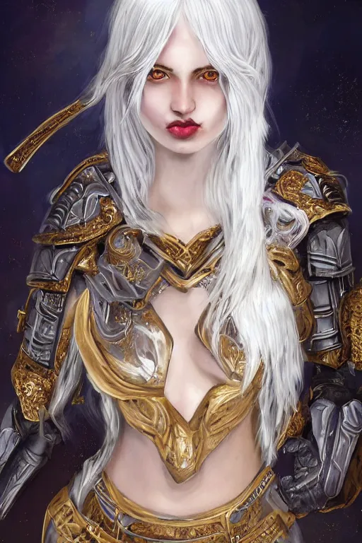 Prompt: portrait evilly knights of Zodiac girl, white hair, metalic deep purple and black reflected armor, in ruined Agora of Athens thuder flash night, sparkling, ssci-fi, fantasy, intricate, very very beautiful, elegant, golden light, highly detailed, digital painting, artstation, concept art, smooth, sharp focus, illustration, art by tian zi and WLOP and alphonse mucha