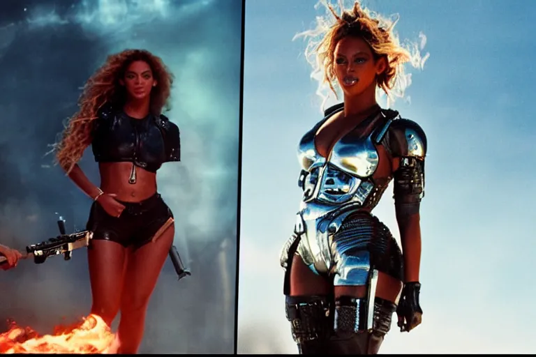 Prompt: VFX movie where Beyonce plays the Terminator by James Cameron