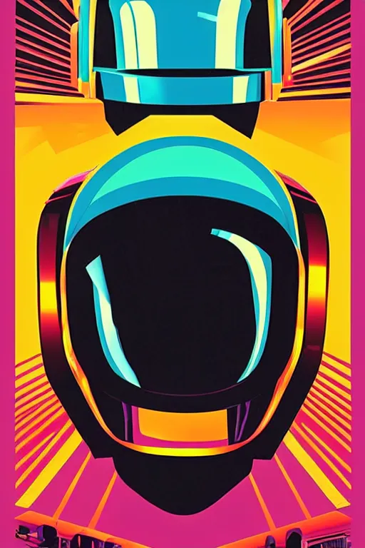 Image similar to a 8 0 s art deco poster of daft punk alive 2 0 0 7 pyramid festival stage, poster art by kilian eng, moebius, behance contest winner, psychedelic art, concert poster, poster art, maximalist