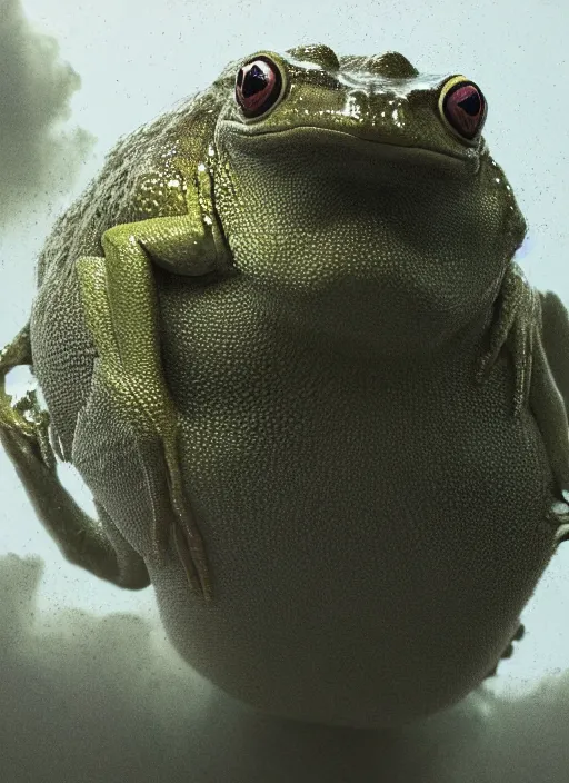 Prompt: hyperrealism, detailed textures, photorealistic 3 d, a massive frog emerging from a fluffy cloud, a giant fly near the frog, ultra realistic, cinematic, intricate, cinematic light, concept art, illustration, art station, unreal engine 8 k