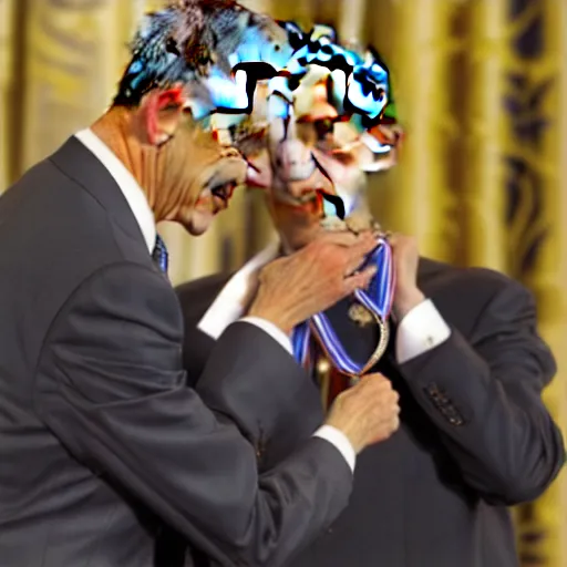 Image similar to president obama awarding president obama a medal on a necklace