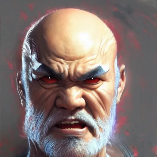 Image similar to Heihachi Mishima from Tekken, calm expression, spiky side hair, closeup character portrait art by Donato Giancola, Craig Mullins, digital art, trending on artstation