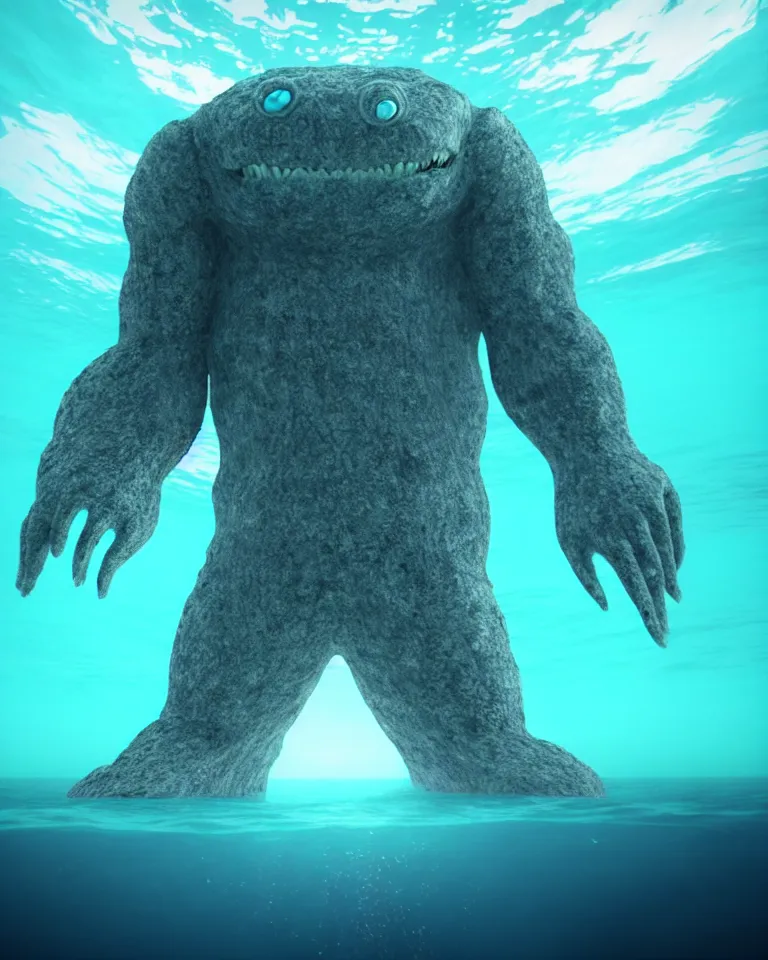 Prompt: a huge monster staring at your from under the waves of the huge empty ocean