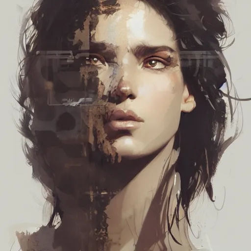 Image similar to portrait of a latin young woman, curlybrown hair and, wearing round thin, she has a big, round jawline, dramatic lighting, illustration by greg rutkowski, yoji shinkawa, 4 k, digital art, concept art, trending on artstation