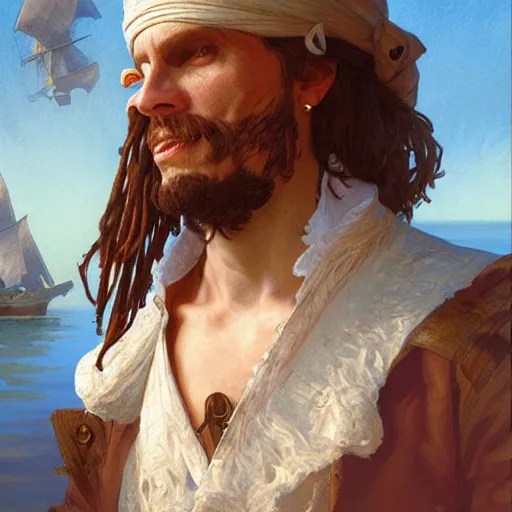 Image similar to Jerma985 as a 16th century pirate, intricate, highly detailed, digital painting, artstation, concept art, sharp focus, illustration, art by greg rutkowski and alphonse mucha