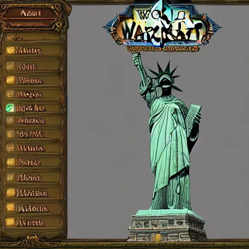 Prompt: Lady Liberty as a playable character in World of Warcraft, WoW character creation lady liberty