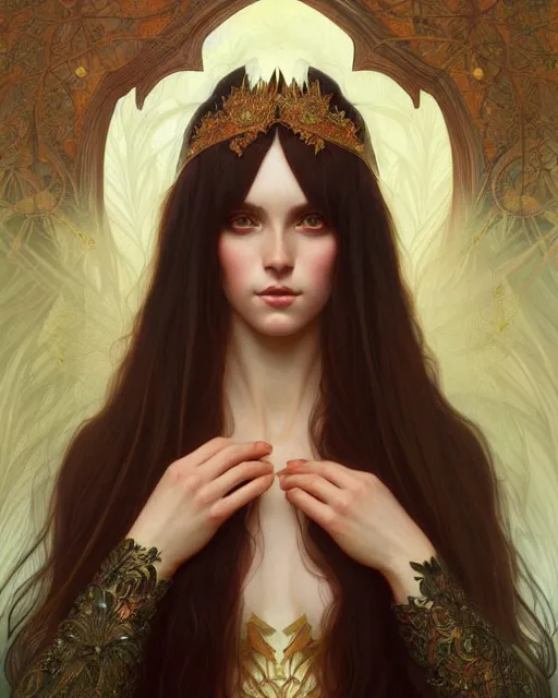 Prompt: symmetry portrait of welsh brunette princess, glam, shadowfire, forest background, intricate, elegant, highly detailed, digital painting, artstation, concept art, smooth, sharp focus, illustration, art by artgerm and greg rutkowski and fra angelico and alphons mucha