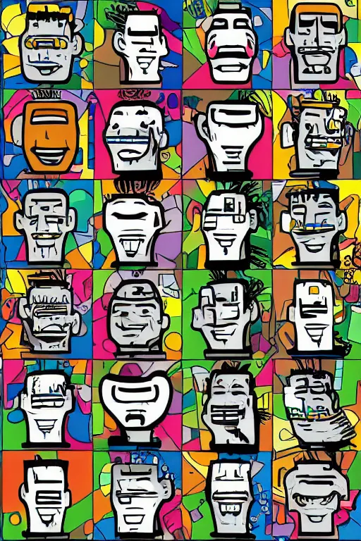 Image similar to vector sprite moai statue popart slap face caricature comic book illustration cartoon graffity street digital