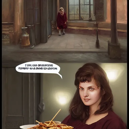 Image similar to portrait of a brunette chubby irish woman with blu eyes eating kebab, light stubble with red shirt inside victorian mansion ,digital art,photorealistoc,art by greg rutkowski,hyperdetailed,western comic style,comic,comic style,sharp lineart,professional lighting,deviantart,artstation,trevor henderson,rossdtaws,cinematic,dramatic