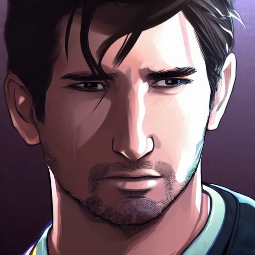 Image similar to portrait of nathan drake, anime fantasy illustration by tomoyuki yamasaki, kyoto studio, madhouse, ufotable, trending on artstation