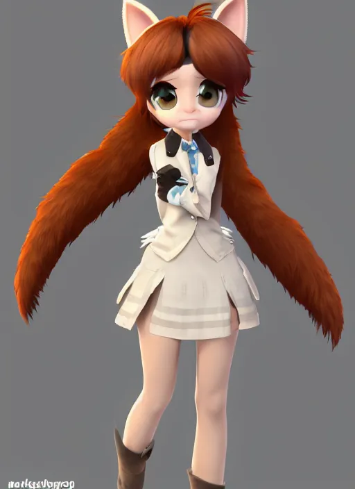 Image similar to female furry mini cute style, character adoptable, highly detailed, rendered, ray - tracing, cgi animated, 3 d demo reel avatar, style of maple story and zootopia, maple story cthulhu girl, dark cthulhu, dark skin, cool clothes, soft shade, soft lighting