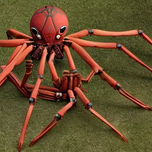 Prompt: Photostock of a soccermom happily married to a giant tarentula. The giant tarentula looks very corporate, wears a tie and weave a web around his wife.