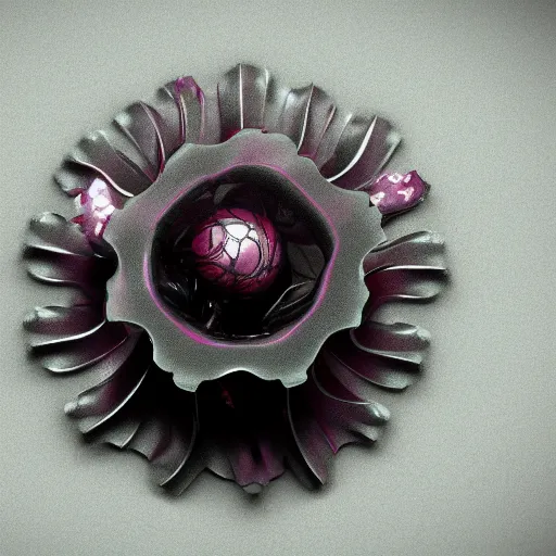 Prompt: a biomechanical hibiscus flower made of metal, reflective octane render