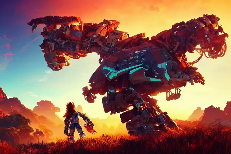 Image similar to scorcher machine mecanical creature robot of horizon forbidden west horizon zero dawn radiating a glowing aura global illumination ray tracing hdr fanart arstation by ian pesty and alena aenami artworks in 4 k