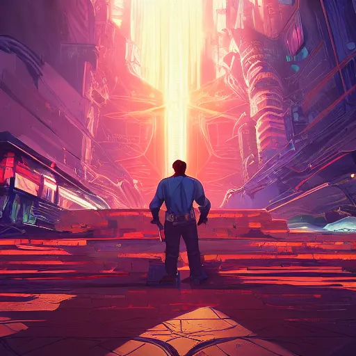 Image similar to the second coming of nathan fillion, by dan mumford, yusuke murata, makoto shinkai, ross tran, cosmic, heavenly, god rays, intricate detail, cinematic, 8 k, cel shaded, unreal engine, featured on artstation, pixiv