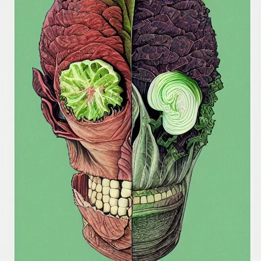 Prompt: the anatomy of a head of lettuce, an ultrafine detailed painting by james jean, studio ghibli, behance contest winner, vanitas, angular, altermodern