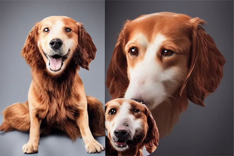 Prompt: realistic photo studio photoshop, hibrid woman cocker dog