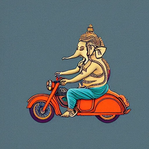 Prompt: ganesha riding a motorcycle