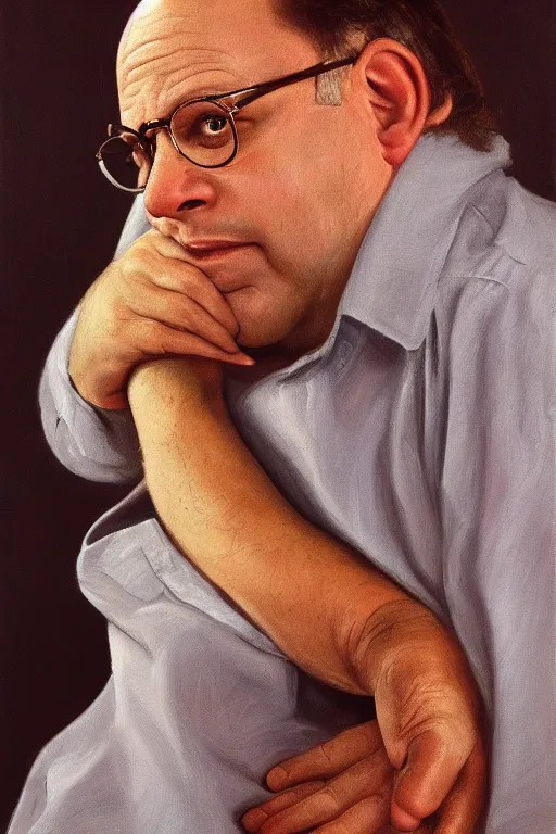 Image similar to george costanza being stunning his toe, oil on canvas, intricate, portrait, 8 k highly professionally detailed, hdr, cgsociety