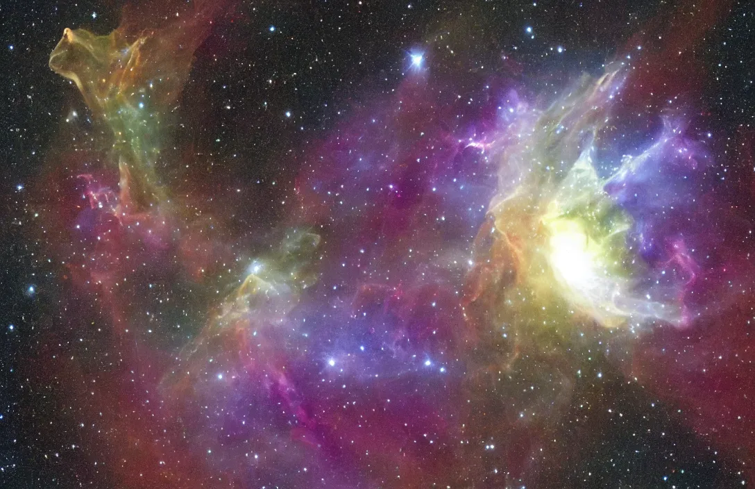 Prompt: space nebula in shape of hand, taken photographed by James Webb telescope