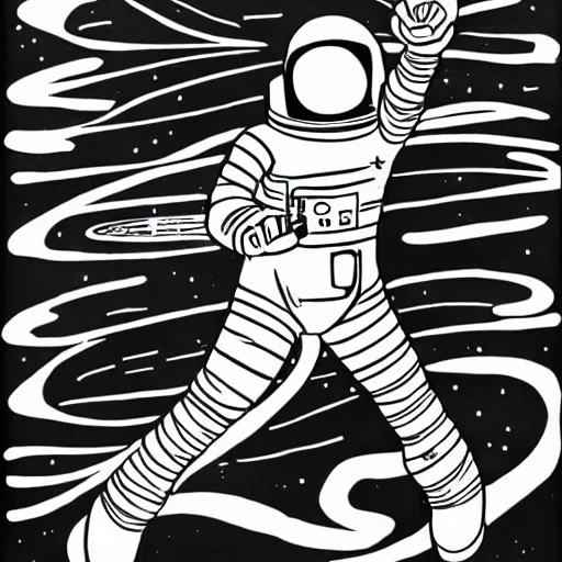 Prompt: an astronaut in space, drawn with a single line, line drawing, art, minimalist, continuous line drawing, sakura pigma micron,