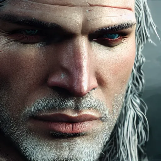 Prompt: close up of Geralt of Rivia, depth of field, 8k, 35mm film grain, unreal engine 5 render dramatic, intricate, elegant, highly detailed, digital painting, artstation, concept art, smooth, sharp focus, illustration, octane render, art by Leesha Hannigan, Ross Tran, Thierry Doizon, Kai Carpenter, Ignacio Fernández Ríos