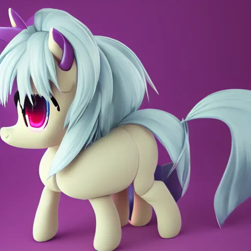 Image similar to cute fumo plush of a pony, bokeh, anime girl, vray