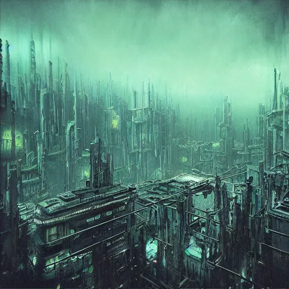 Prompt: futuristic megacity, midnight colors, nightmare horrorcore landscape, acid metal deep colors!, a photograph taken by beksinski gammell giger matte painting unreal engine