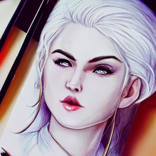 Image similar to a white hair girl, art by samdoesarts, highly detailed, digital painting, concept art, sharp focus, illustration,disney, comic book, sketch, watercolor, trending on artstaion