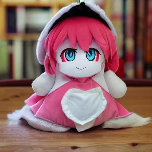 Image similar to cute fumo plush of the quiet girl who knows all the gossip in town