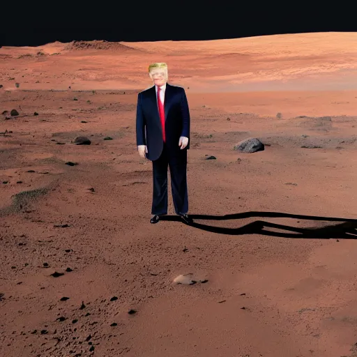 Prompt: Donald Trump, humongously fat, standing on the surface of Mars, NASA photograph 4k, high detail