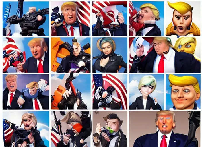 Image similar to donald trump as overwatch character instagram photo shoot