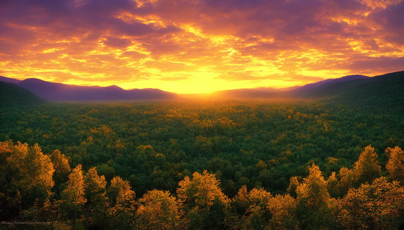 Image similar to a river valley at sunset, photograph with lighting by frederic edwin church, golden hour, nature, 2 4 mm lens, fujifilm, fuji velvia, flickr, 5 0 0 px, award winning photograph, highly detailed, beautiful capture, rule of thirds, crepuscular rays