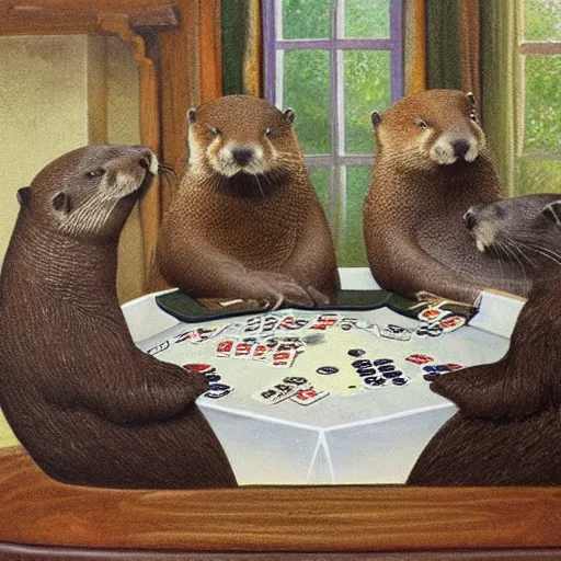 Prompt: otters playing poker by cassius marcellus coolidge