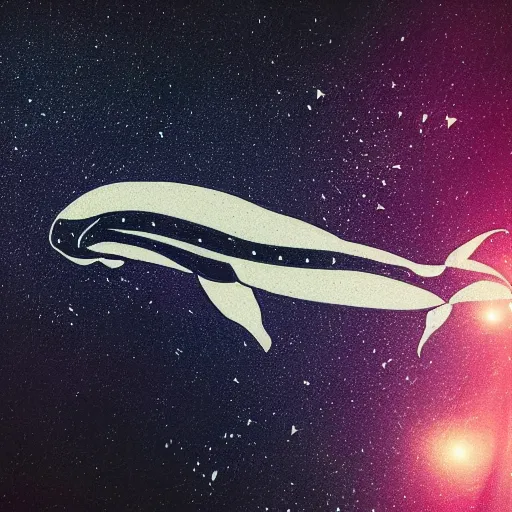 Image similar to portrait of space whale swimming on a dark night sky in space, flying across the universe, oniric, dreamy, beautiful, highly detailed, realistic, cinematic, dynamic composition