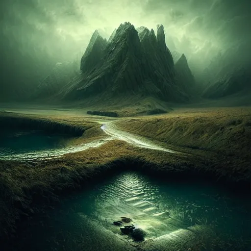 Image similar to michal karcz grunge painting of a beautiful landscape. , monster theme, detailed, elegant, intricate, 4k,